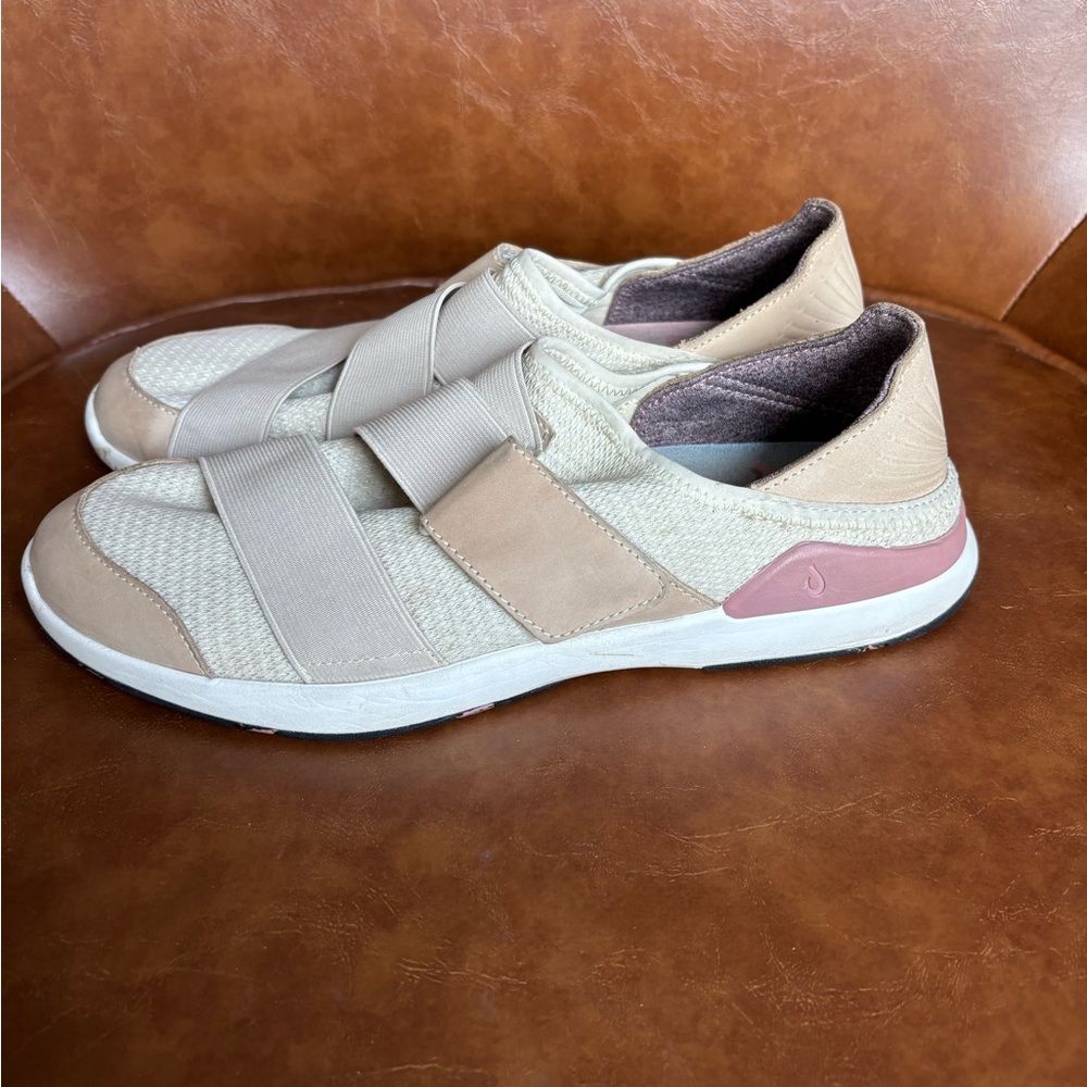 Olukai Mikilua Kako’o Women's Beige Pink Leather Slip On Strap Sneakers Size 10 - Picture 5 of 9